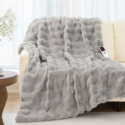 MARNUR Electric Heated Throw 50"x60", Big Bubble Faux Fur, Gray