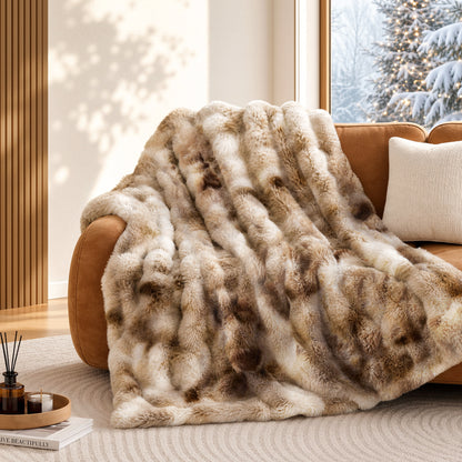 MARNUR Heated Bubble Fleece Electric Throw with 4H Timer 6 Heating Levels 50"×60", Long Faux Fur and Soft Flannel for Couch Bed, Machine Washable, Tie-Dye Brown