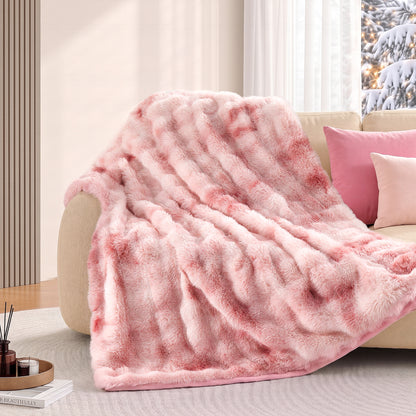 MARNUR Heated Blanket Bubble Fleece Electric Throw with 4H Timer 6 Heating Levels 50"×60", Long Faux Fur and Soft Flannel for Couch Bed, Machine Washable, Tie-Dye Pink