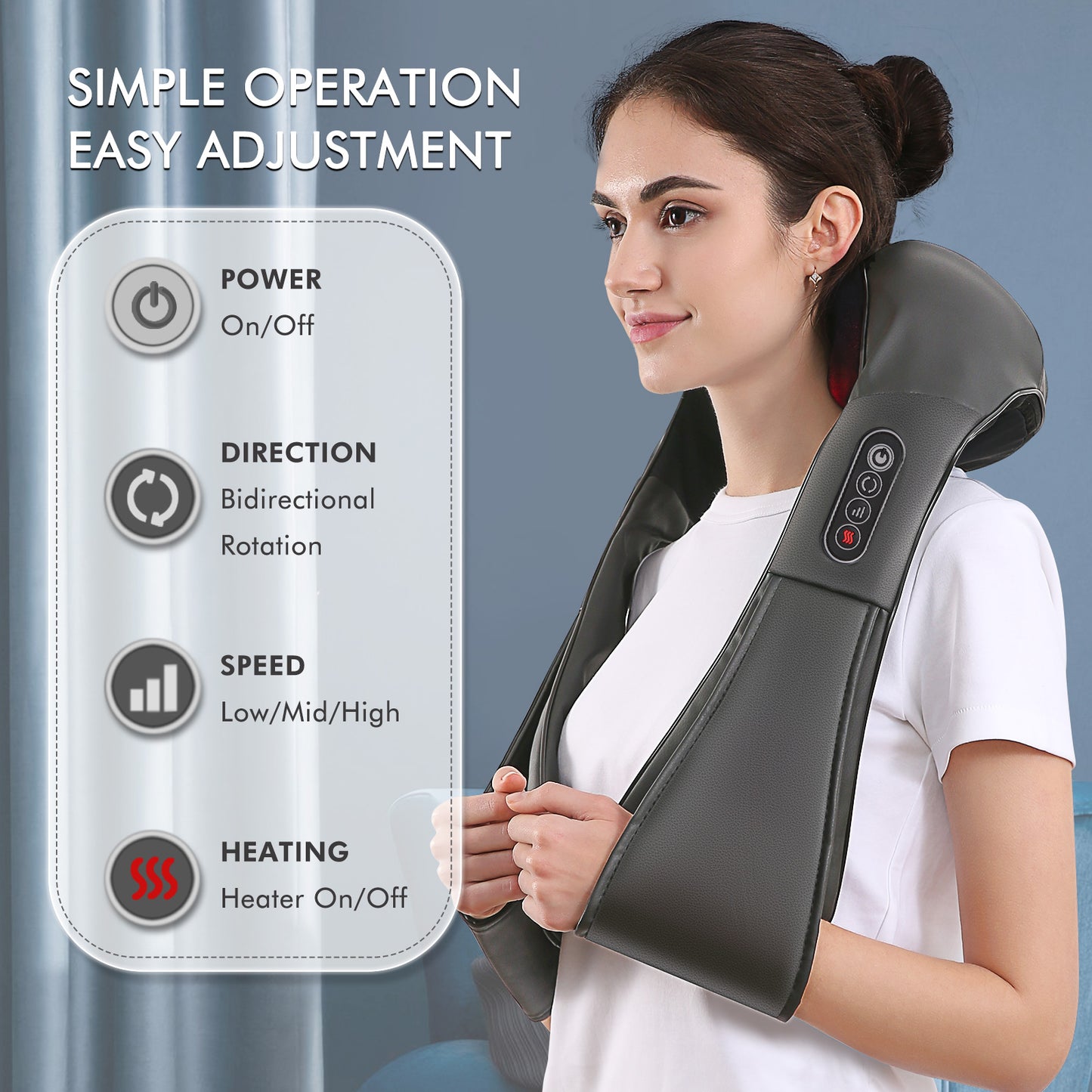 MARNUR Neck and Shoulder Massager, 3D Deep Tissue Kneading Shiatsu Massager with Heat, Gray