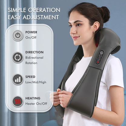 MARNUR Neck and Shoulder Massager, 3D Deep Tissue Kneading Shiatsu Massager with Heat, Gray