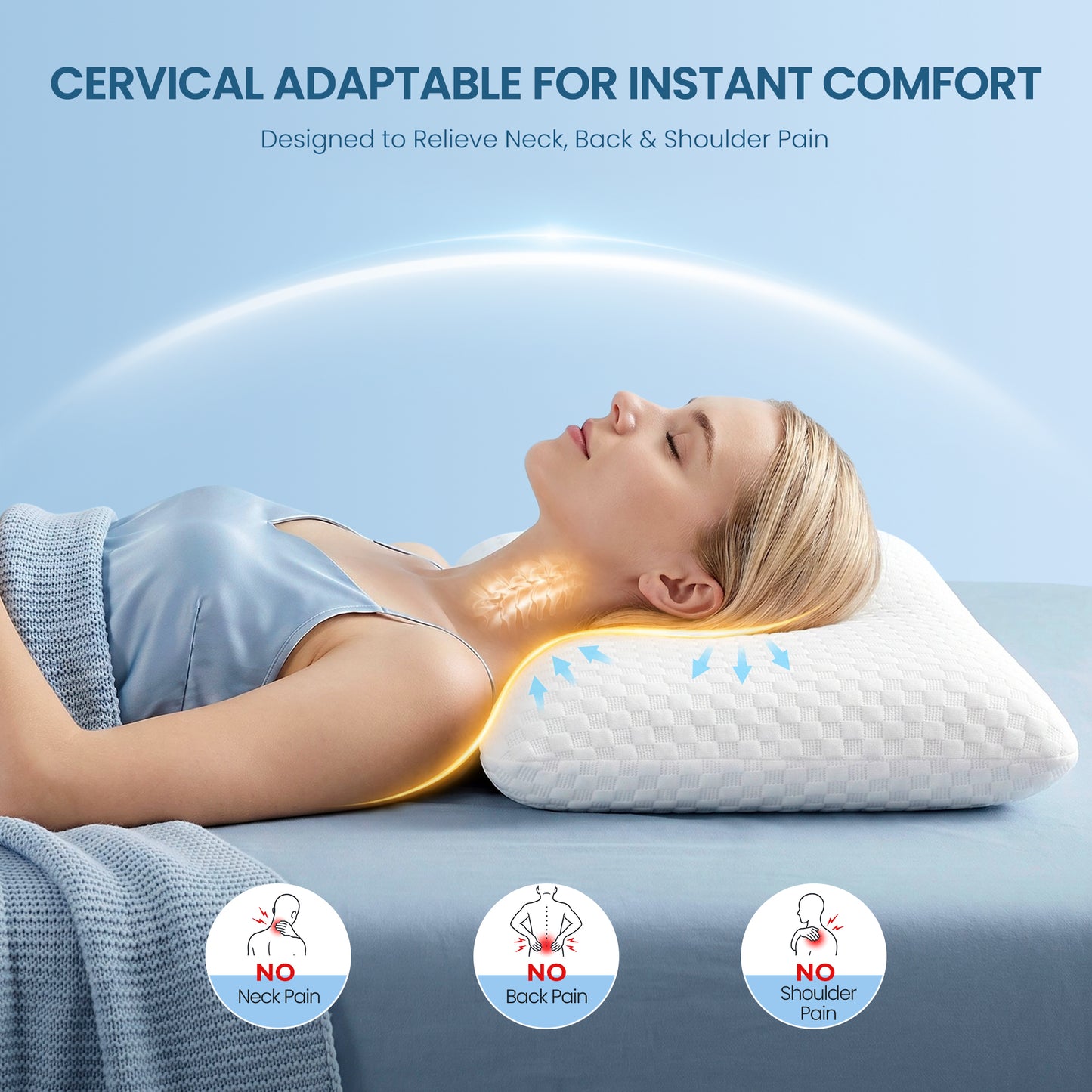 MARNUR Memory Foam Pillow for Bed, Cooling Pillow with Extra Height Pad, Cervical Neck Support Bed Pillow for Side, Back & Stomach Sleepers, Queen Size