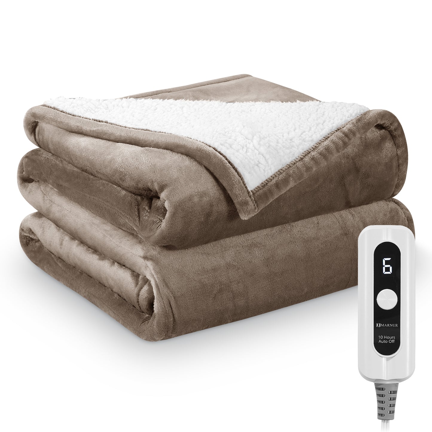 MARNUR Electric Blanket 72" x 84" Full Size Heated Blanket, Flannel & Shu Velvet, 6 Heating Levels, 10 Hours Timer, Linen