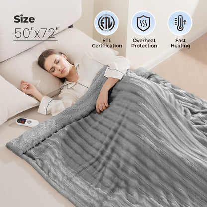MARNUR Electric Throw Blanket Extra Large Size, 50" x 72" Soft Faux Fur Heated Blanket, 6 Heating Levels, 4 Hours Timer - Gray