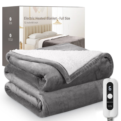 MARNUR Electric Blanket Full Size 72"x84" Heated Blanket Flannel & Shu Velveteen with 6 Heating Levels, 10H Auto-off, Machine Washable