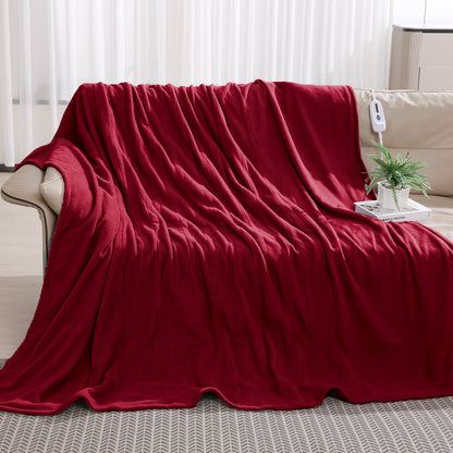 MARNUR Electric Heated Blanket Polar Fleece Full Size 72''x 84'' with 6 Heating Levels 10H Timer Machine Washable - Red