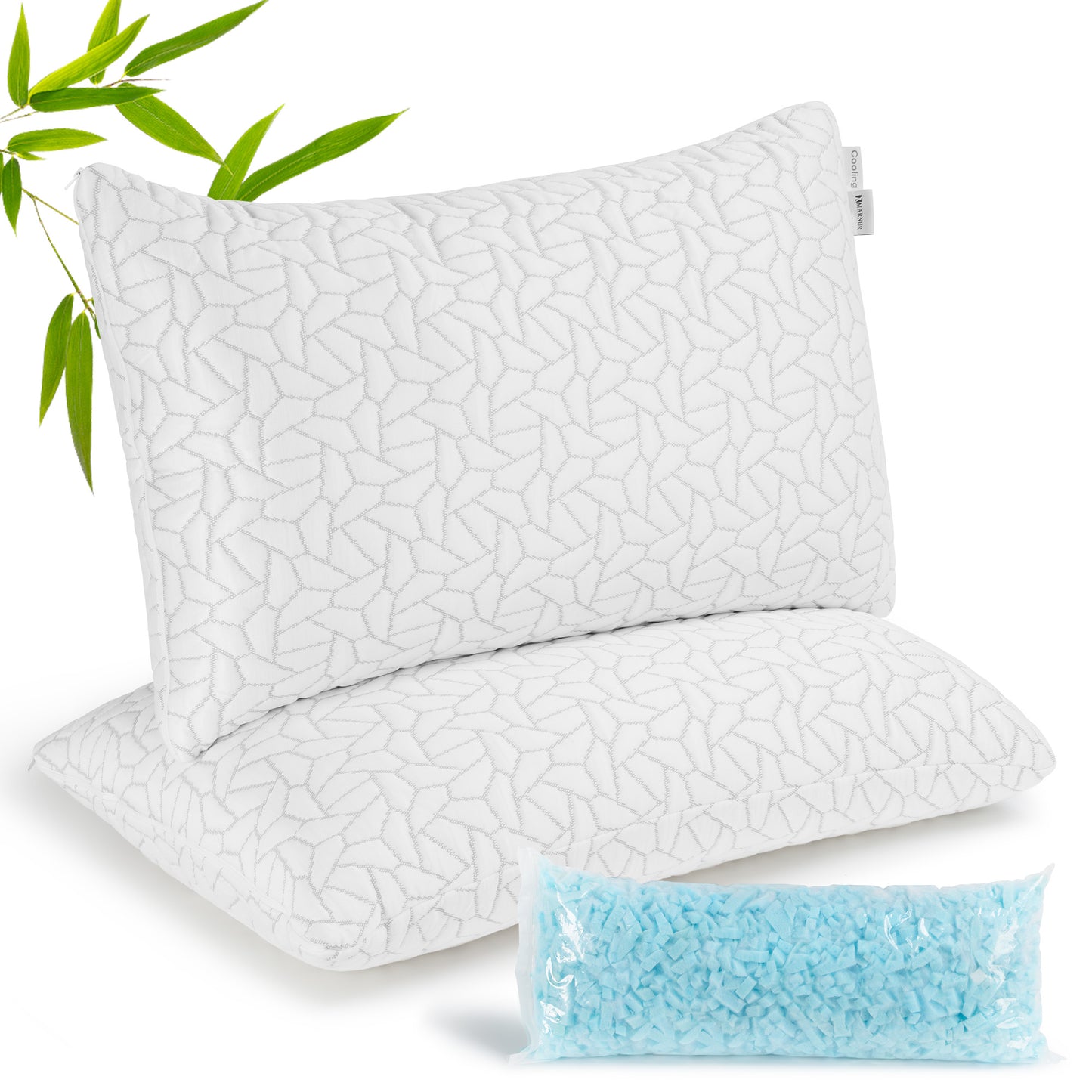 MARNUR Memory Foam Pillows for bed Queen Size, Height Adjustable Cooling Pillows for All Sleepers with Extra Shredded Foam, Dual-Sided Pillow Cover,2-Pack