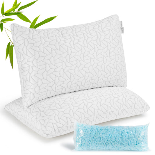 MARNUR Cooling Bed Pillows for Sleeping Adjustable Shredded Memory Foam Pillows for Neck Support, Washable Dual-Sided Pillowcase, Queen Size Pillow 2-Pack