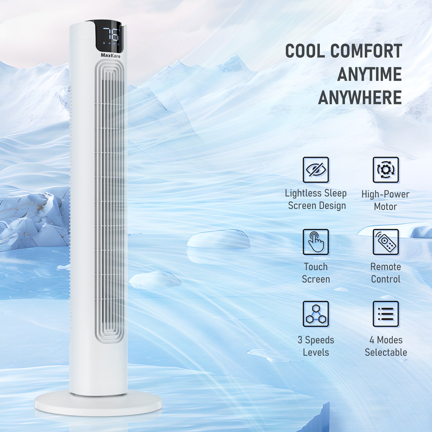 36" Tower Fan Oscillating Cooling Fan, Remote Control 3 Speeds 3 Wind Modes Timer, White