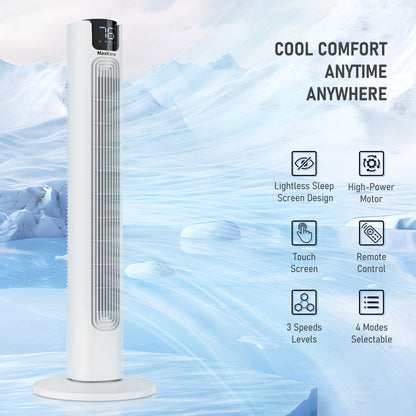 36" Tower Fan Oscillating Cooling Fan, Remote Control 3 Speeds 3 Wind Modes Timer, White