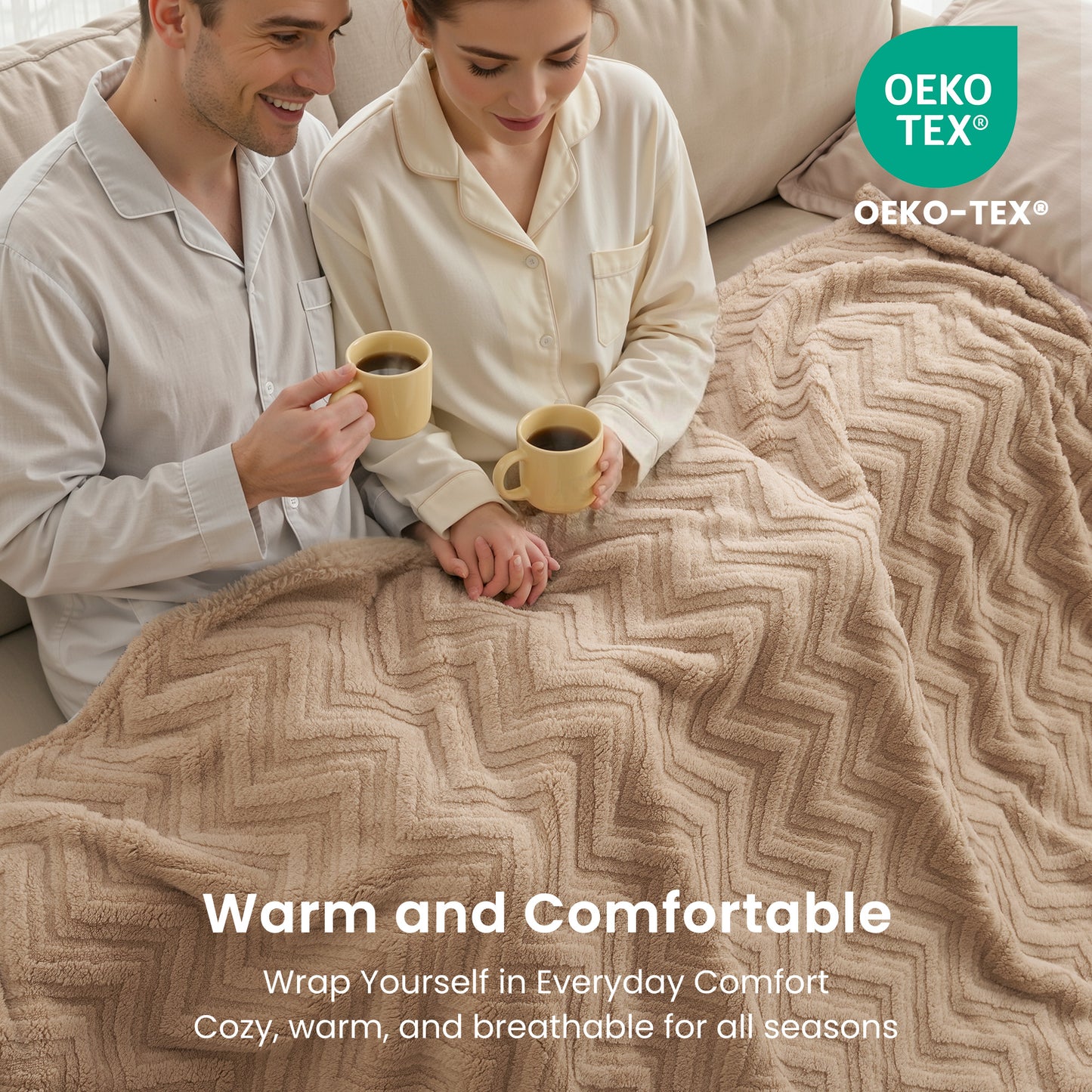 MARNUR Extra Large Throw Blanket 50"x 70", Soft Lightweight Jacquard 340GSM Sherpa Fleece Blanket, Cozy Throw Blanket for Couch, Office, Car, Travel, Light Brown