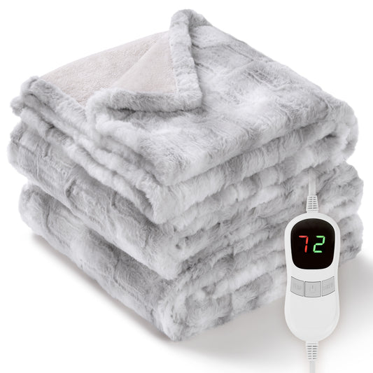 MARNUR Electric Throw Blanket Extra Large Size 50"x72", Soft Faux Fur Heated Throw,10 Heating Levels, 4 Hours Timer, Machine Washable, Gray
