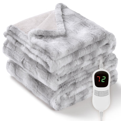 MARNUR Electric Heated Blanket Full Size, Faux Fur,10 Heating Levels, 10 Hours Timer, Machine Washable, 72"x84", Gray