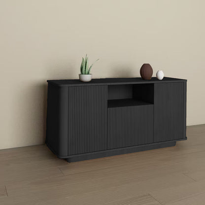 MARNUR Fluted TV Stand for 60" TV, Wood Entertainment Center for Living Room, Mid-Century, Black
