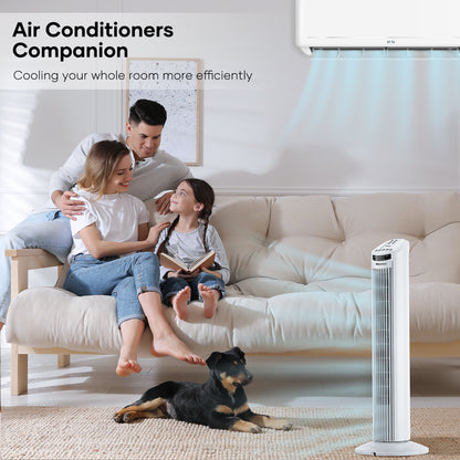 30in Tower Fan with Remote, 3 Speeds and Modes, Oscillating, Timer, White