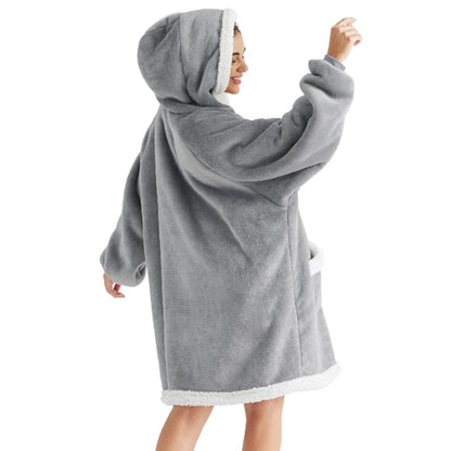 MARNUR Wearable Blanket Hoodie for Adults Women Men, Flannel and Shu Velvet,Gray