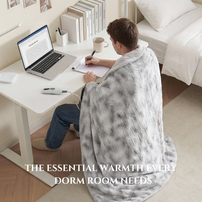 MARNUR Heated Blanket Electric Throw Extra Large Size 50"x72", Soft Faux Fur Heated Throw with 6 Heating Levels 4 Hours Timer Machine Washable, Gray