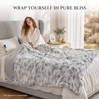 MARNUR Heated Blanket Full, Faux Fur Electric Blanket,6 Heating Levels, 10 Hours Timer, Machine Washable, 72"x84", Gray