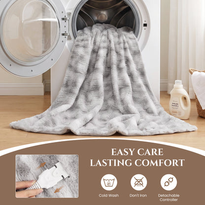 MARNUR Heated Blanket Electric Throw Extra Large Size 50"x72", Soft Faux Fur Heated Throw with 6 Heating Levels 4 Hours Timer Machine Washable, Gray