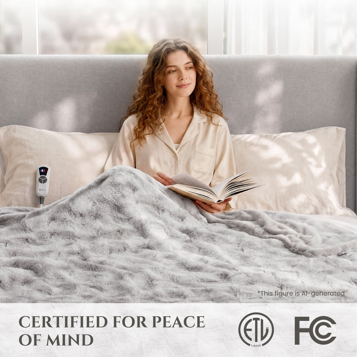 MARNUR Heated Blanket Full, Faux Fur Electric Blanket,6 Heating Levels, 10 Hours Timer, Machine Washable, 72"x84", Gray