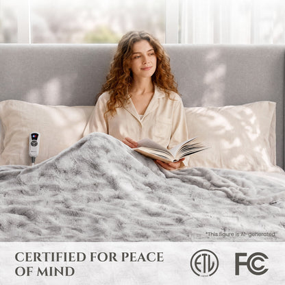 MARNUR Heated Blanket Full, Faux Fur Electric Blanket,6 Heating Levels, 10 Hours Timer, Machine Washable, 72"x84", Gray