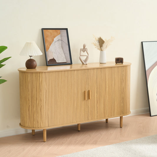 MARNUR TV Stand for TVs up to 60" with 2 Sliding Tambour Doors, Storage and Shelves, Oak