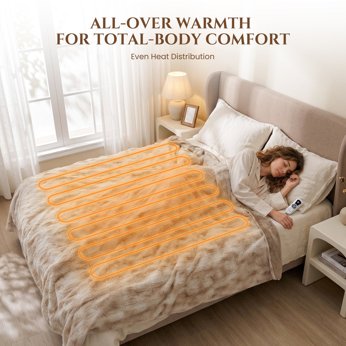 MARNUR Heated Blanket Full, Faux Fur Electric Blanket,6 Heating Levels, 10 Hours Timer, Machine Washable, 72"x84", Khaki