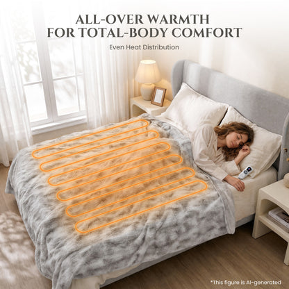 MARNUR Heated Blanket Full, Faux Fur Electric Blanket,6 Heating Levels, 10 Hours Timer, Machine Washable, 72"x84", Gray
