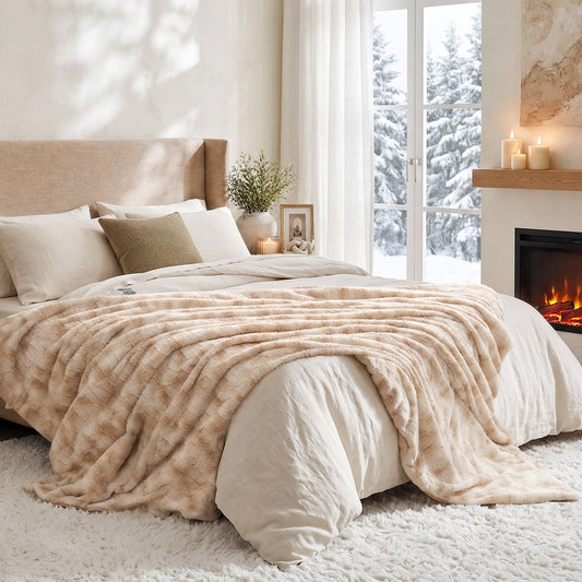 MARNUR Heated Blanket Full, Faux Fur Electric Blanket,6 Heating Levels, 10 Hours Timer, Machine Washable, 72"x84", Khaki