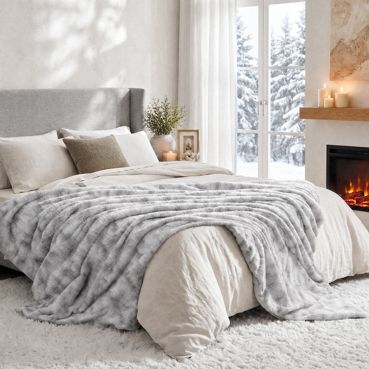 MARNUR Heated Blanket Full, Faux Fur Electric Blanket,6 Heating Levels, 10 Hours Timer, Machine Washable, 72"x84", Gray