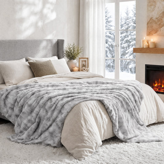 MARNUR Heated Blanket Full, Faux Fur Electric Blanket,6 Heating Levels, 10 Hours Timer, Machine Washable, 72"x84", Gray