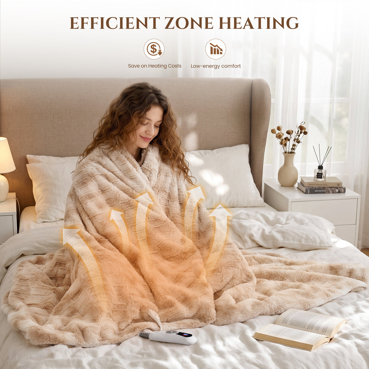 MARNUR Heated Blanket Full, Faux Fur Electric Blanket,6 Heating Levels, 10 Hours Timer, Machine Washable, 72"x84", Khaki