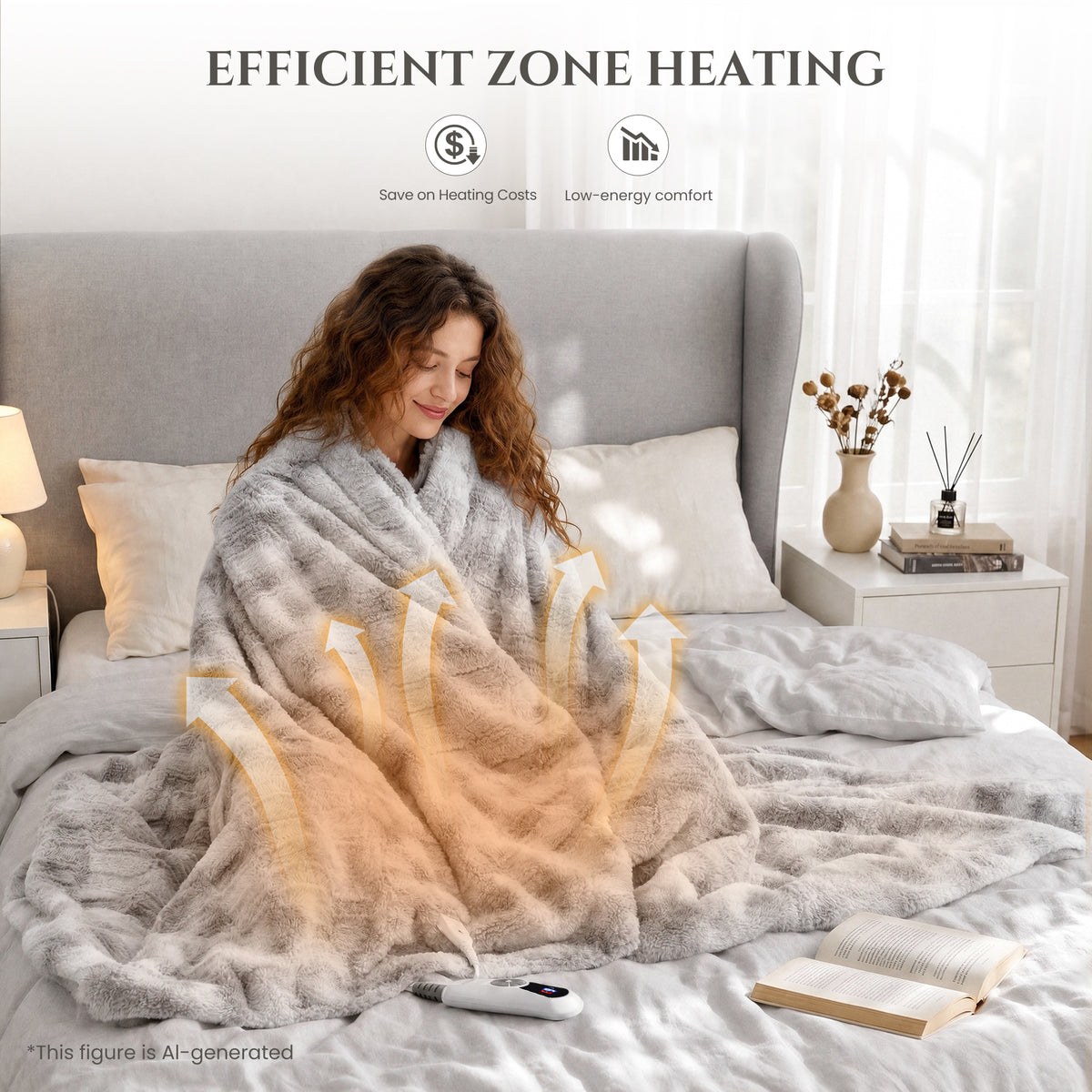 MARNUR Heated Blanket Full, Faux Fur Electric Blanket,6 Heating Levels, 10 Hours Timer, Machine Washable, 72"x84", Gray