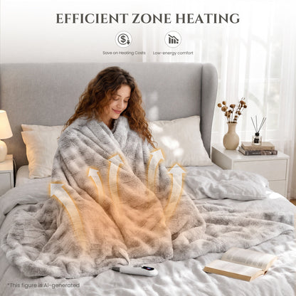 MARNUR Heated Blanket Full, Faux Fur Electric Blanket,6 Heating Levels, 10 Hours Timer, Machine Washable, 72"x84", Gray