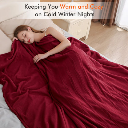MARNUR Electric Heated Blanket Polar Fleece Full Size 72''x 84'' with 6 Heating Levels 10H Timer Machine Washable - Red