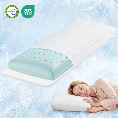 MARNUR Gel Memory Foam Pillow for Bed, Adjustable Height Bed Pillow with 0.8" Removable Insert, Ergonomic Neck Support for Side, Back, Stomach Sleepers, Queen Size