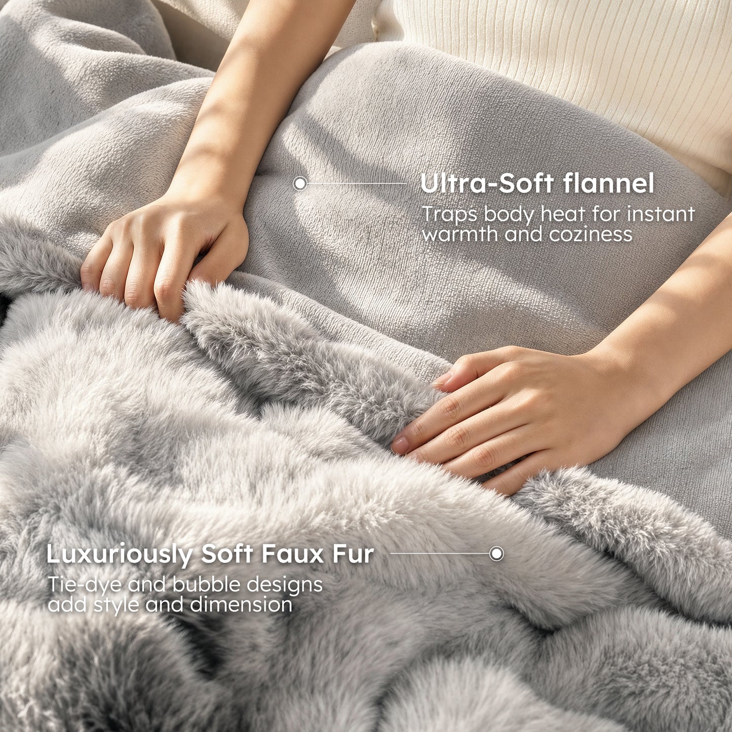 MARNUR Heated Bubble Fleece Electric Throw with 4H Timer 6 Heating Levels 50"×60", Long Faux Fur and Soft Flannel for Couch Bed, Machine Washable, Tie-Dye Gray