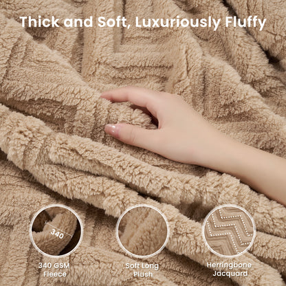 MARNUR Extra Large Throw Blanket 50"x 70", Soft Lightweight Jacquard 340GSM Sherpa Fleece Blanket, Cozy Throw Blanket for Couch, Office, Car, Travel, Light Brown