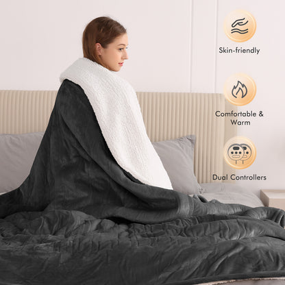 MARNUR Electric Heated Blanket King Size 90''x100'', Fast Heating with Dual Controllers, 10 Heating Levels, 10H Timers, Preheat Function Machine Washable - Dark Gray