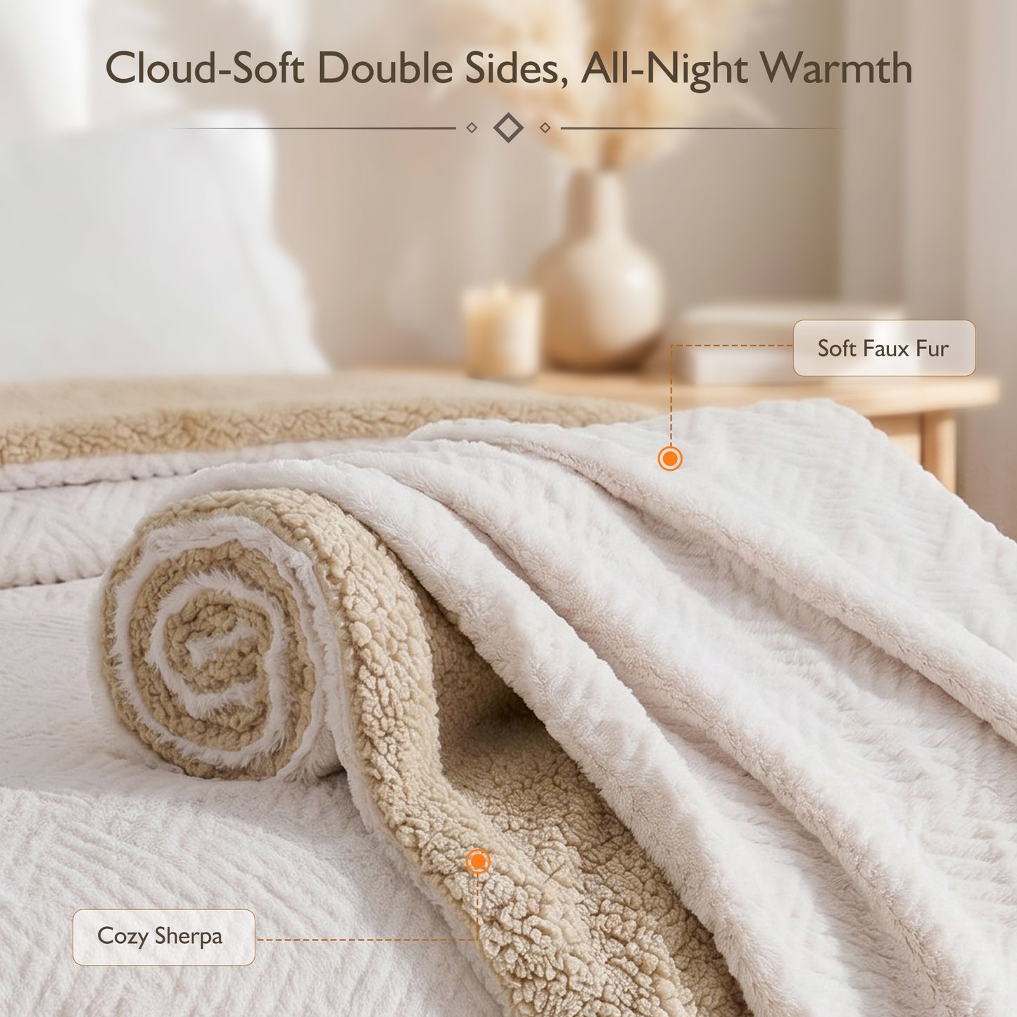 MARNUR Heated Blanket Extra-Large Electric Throw, White Jacquard Faux Fur and Sherpa, Machine Washable Heated Throw Blanket, 4H Timer & 10 Heat Levels, for home, Sofa, Office, 50"x 72"