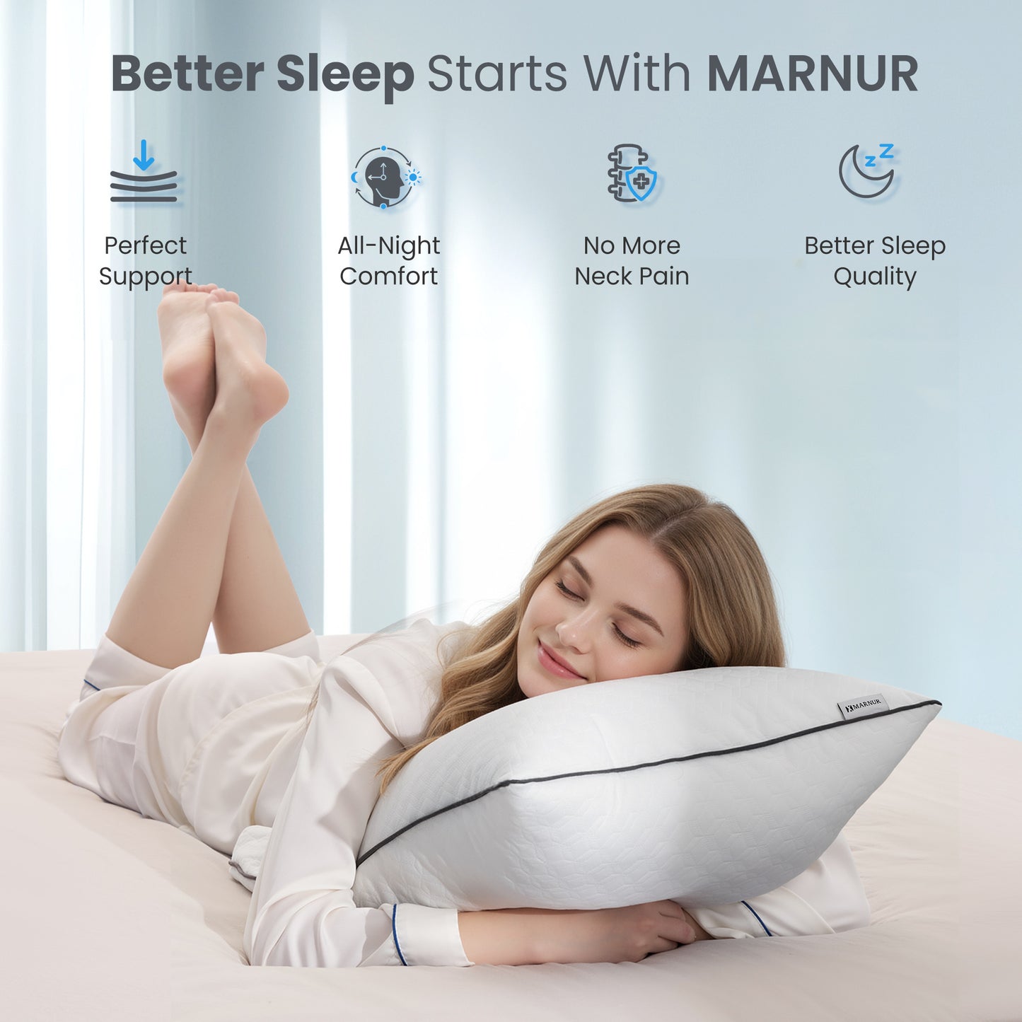 MARNUR Bed Pillows Hotel Collection Luxury Down Alternative Pillow for Beds 2 Pack, Medium Support for Side & Back Sleepers with Premium Pillowcases, 28"x18"