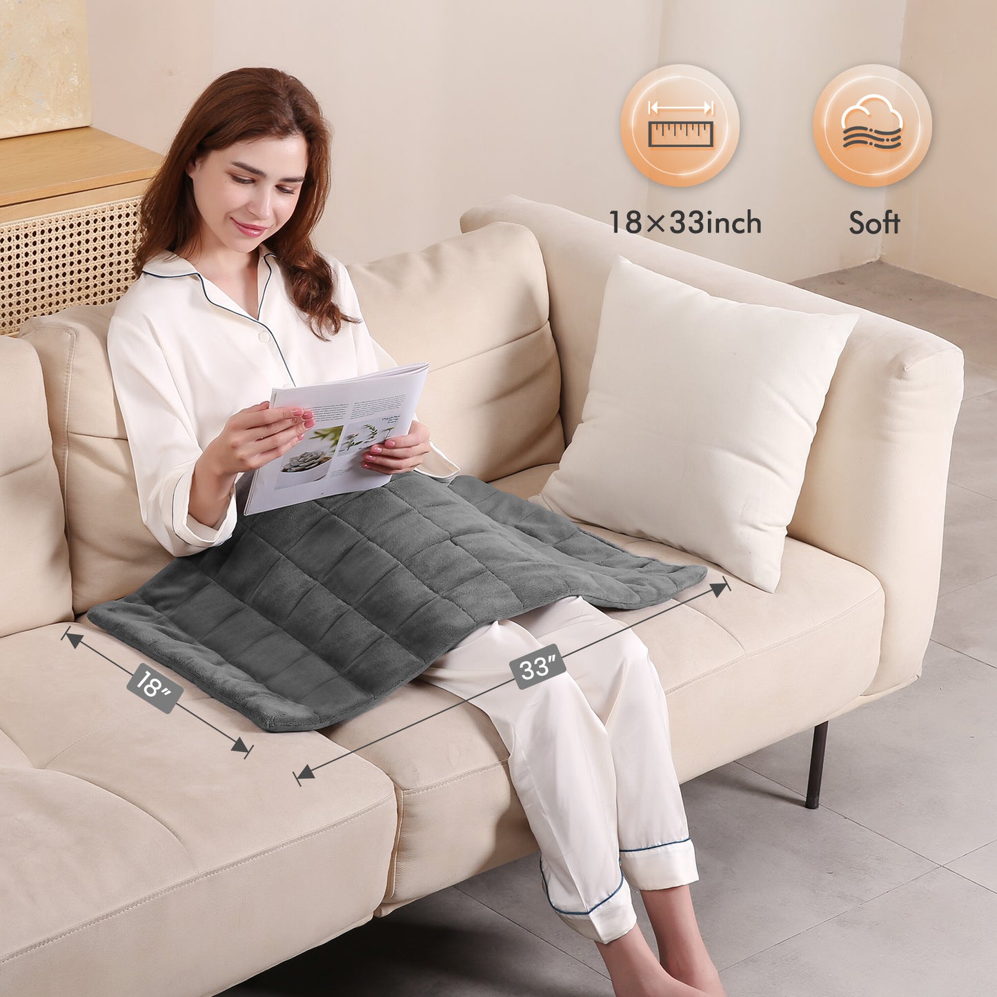 MARNUR 18"x33" Weighted Heating Pad for Full Body Relief, 4lb ExtraWeight, 6 Heat Levels, 2H Auto-off, Gray