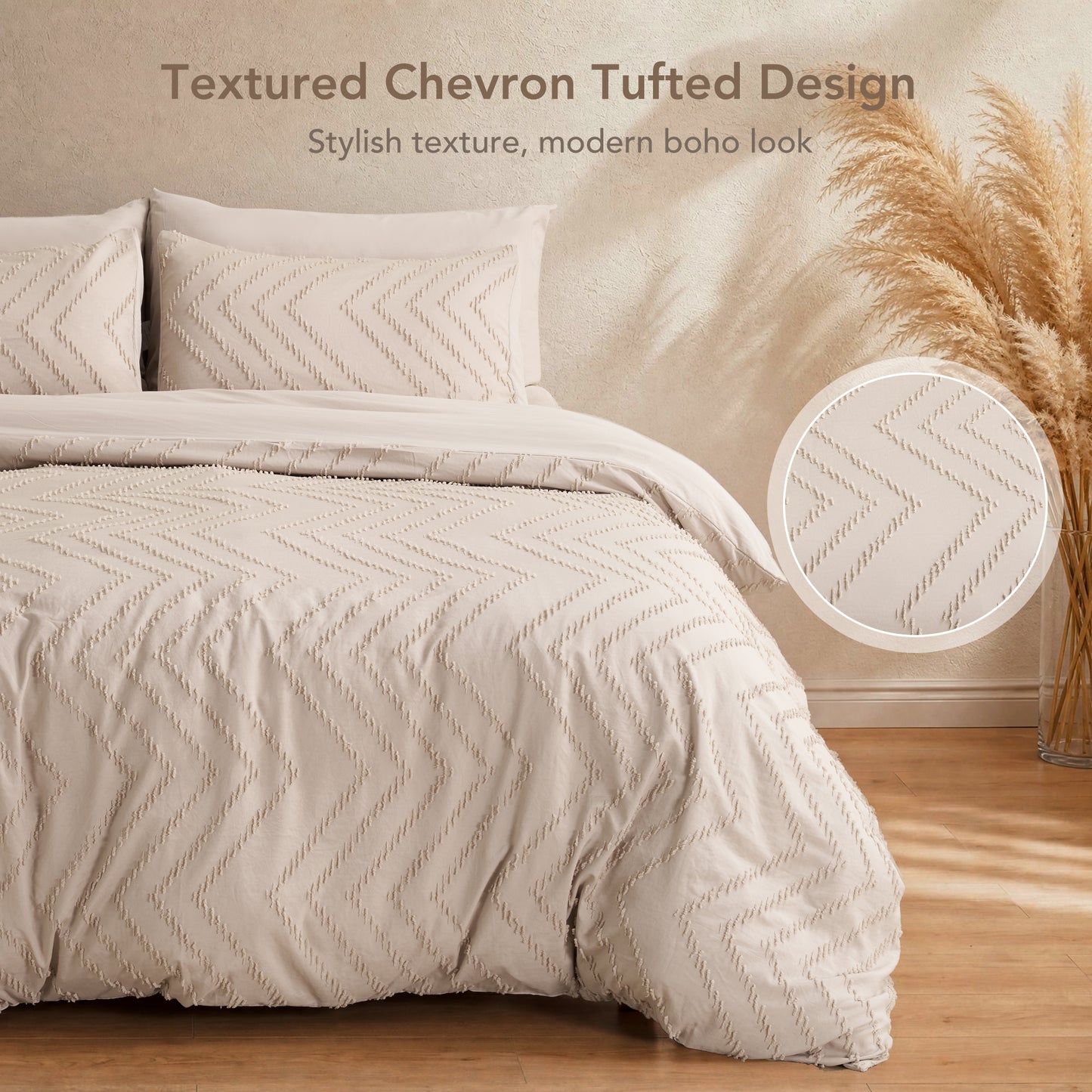 MARNUR Comforter Set Twin XL, 7 Pieces Boho Tufted Bed in a Bag Prewashed Cotton-Like Soft Bedding Set with Comforter, Sheets, Pillowcases & Shams, Beige