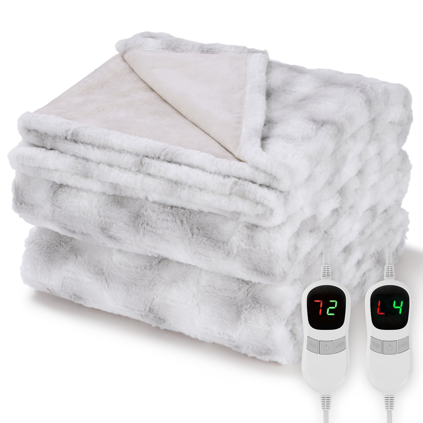 MARNUR Electric Blanket Faux Fur Queen Size 84"x90", Fast Heating with Dual Controllers,10 Heating Levels, 10 Hours Timer, Gray