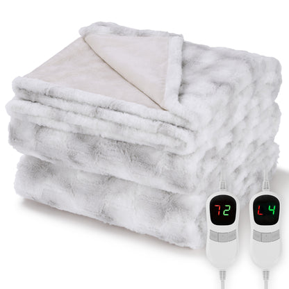 MARNUR Electric Blanket Faux Fur Queen Size 84"x90", Fast Heating with Dual Controllers,10 Heating Levels, 10 Hours Timer, Gray
