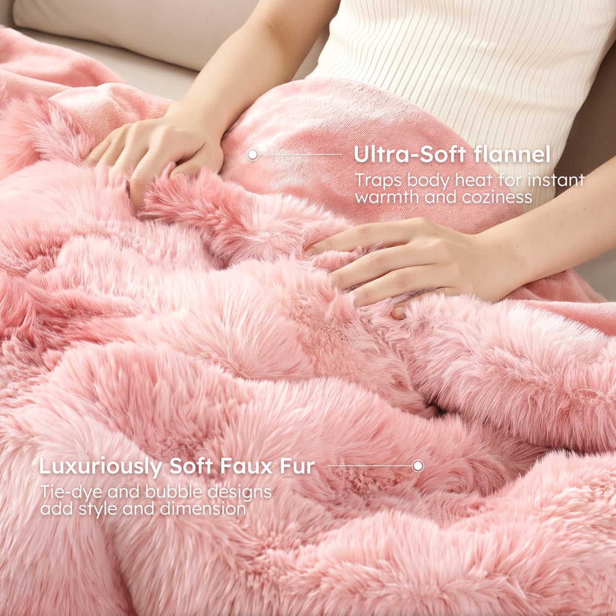 MARNUR Heated Blanket Bubble Fleece Electric Throw with 4H Timer 6 Heating Levels 50"×60", Long Faux Fur and Soft Flannel for Couch Bed, Machine Washable, Tie-Dye Pink