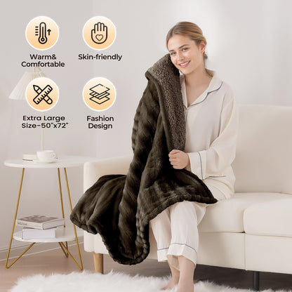 MARNUR Electric Throw Blanket Extra Large Size, 50" x 72" Soft Faux Fur Heated Throw Blanket, 6 Heating Levels, 4 Hours Timer - Brown