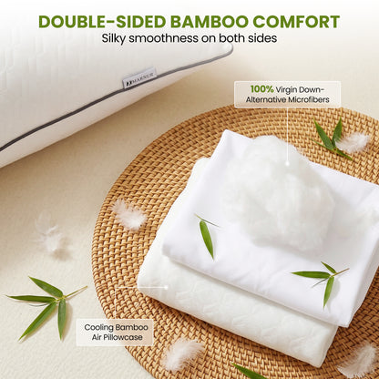MARNUR Bed Pillows 2 Pack, King Size Cooling Pillow with Removable Bamboo Cover, Luxury Hotel Collection Down Alternative Pillows for Bed, 19"x34"