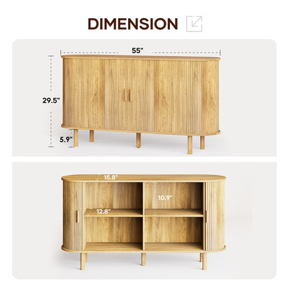 MARNUR TV Stand for TVs up to 60" with 2 Sliding Tambour Doors, Storage and Shelves, Oak