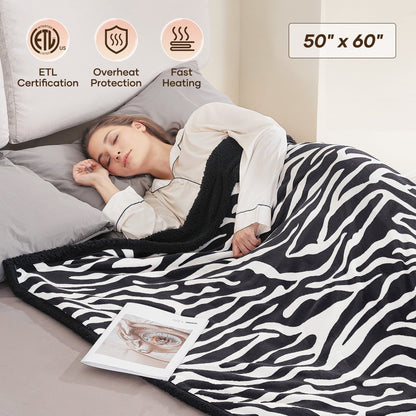 MARNUR Electric Throw Blanket 50" x 60", Soft Flannel, Large LED Display, 6 Heating Levels, 4 Hours Timer, Zebra Pattern